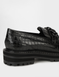 Pure Leather Textured Slip On Loafers