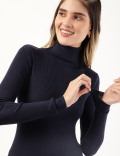 Viscose Mix Textured High Neck Jumper
