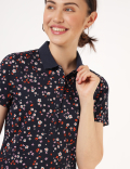 Pure Cotton Floral Polo Neck T-Shirt