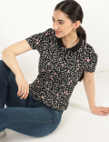 Pure Cotton Floral Collar Neck T-Shirt