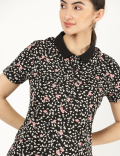 Pure Cotton Floral Collar Neck T-Shirt