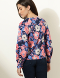 Satin Printed Keyhole Neck Top