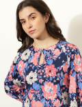 Satin Printed Keyhole Neck Top