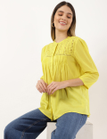 Cotton Mix Thread Work Band Neck Blouse