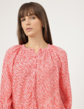 Pure Viscose Printed Band Collar Shirt