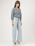 Pure Viscose Printed Band Collar Shirt