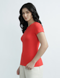 Cotton Rich Short Sleeve Ribbed Top