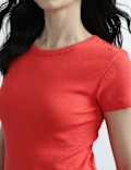 Cotton Rich Short Sleeve Ribbed Top