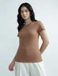Cotton Rich Round Neck Textured Top