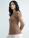 Cotton Rich Round Neck Textured Top