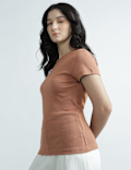Cotton Rich Short Sleeve Ribbed Top