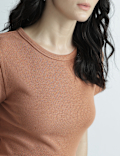 Cotton Rich Short Sleeve Ribbed Top