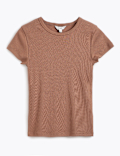 Cotton Rich Short Sleeve Ribbed Top