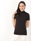 Cotton Rich Funnel Neck Fitted T-Shirt