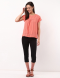 Stripe Woven Jersey Mix Top