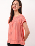 Stripe Woven Jersey Mix Top
