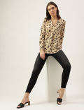 Printed Mandarin Collar Top