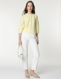 Pure Cotton Checks Ruffled Neck Blouse