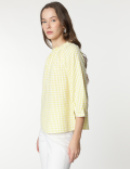 Pure Cotton Checks Ruffled Neck Blouse