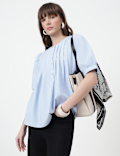 Pure Cotton Pintuck Round Neck Top