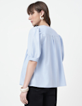 Pure Cotton Pintuck Round Neck Top