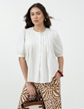 Pure Cotton Pleated Round Neck Top