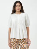 Pure Cotton Pleated Round Neck Top