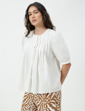 Pure Cotton Pleated Round Neck Top