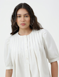Pure Cotton Pleated Round Neck Top
