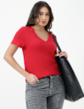 Pure Cotton Plain V-Neck T-shirt