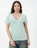 Pure Cotton Plain V-Neck T-shirt