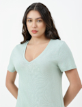 Pure Cotton Plain V-Neck T-shirt