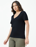 Pure Cotton Plain V-Neck T-shirt