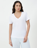 Pure Cotton Plain V-Neck T-shirt