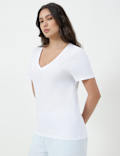 Pure Cotton Plain V-Neck T-shirt