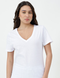 Pure Cotton Plain V-Neck T-shirt
