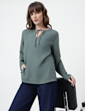 Lyocell Plain Tie-Up Neck Top