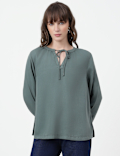 Lyocell Plain Tie-Up Neck Top