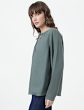 Lyocell Plain Tie-Up Neck Top