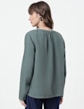 Lyocell Plain Tie-Up Neck Top