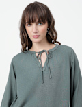 Lyocell Plain Tie-Up Neck Top