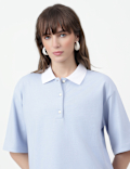 Pure Cotton Plain Polo Collar Polo T-Shirt