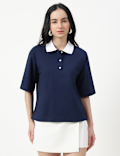 Pure Cotton Plain Polo Neck T-shirt
