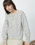 Lyocell Rich Bow Print Round Neck Top