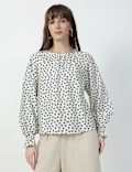 Lyocell Rich Bow Print Round Neck Top