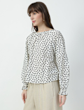 Lyocell Rich Bow Print Round Neck Top