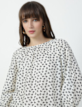 Lyocell Rich Bow Print Round Neck Top