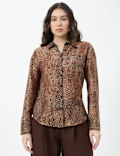 Lyocell Lepard Print Spread Collar Shirt