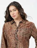 Lyocell Lepard Print Spread Collar Shirt