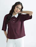 Pure Cotton Polo Neck Plain T-Shirt